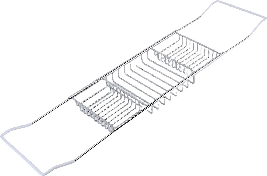 Plateau de bain en acier inoxydable argenté, caddy de douche extensible