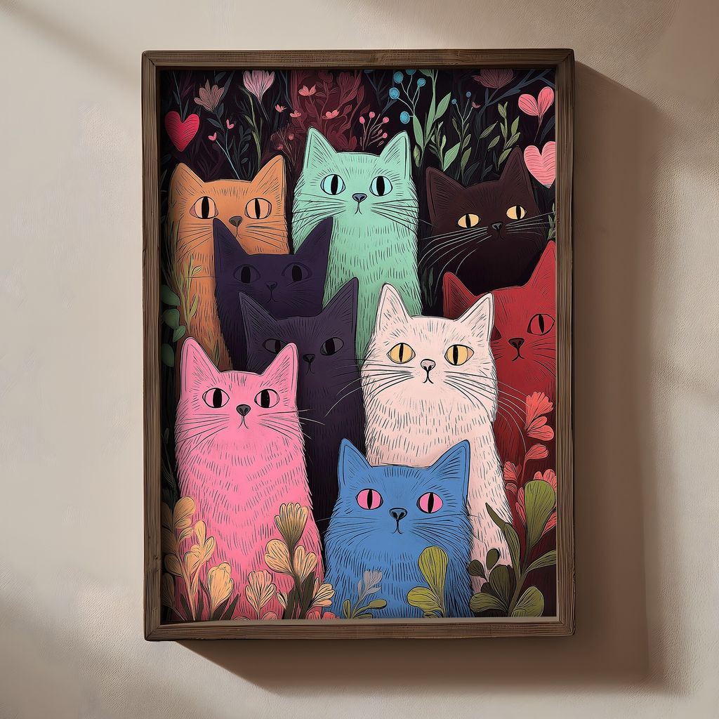 Wallity, TUN054-XL, Dekoratives gerahmtes MDF-Gemälde, Mehrfarbig, 100 % MDF, 50 x 70 x 3,5 cm