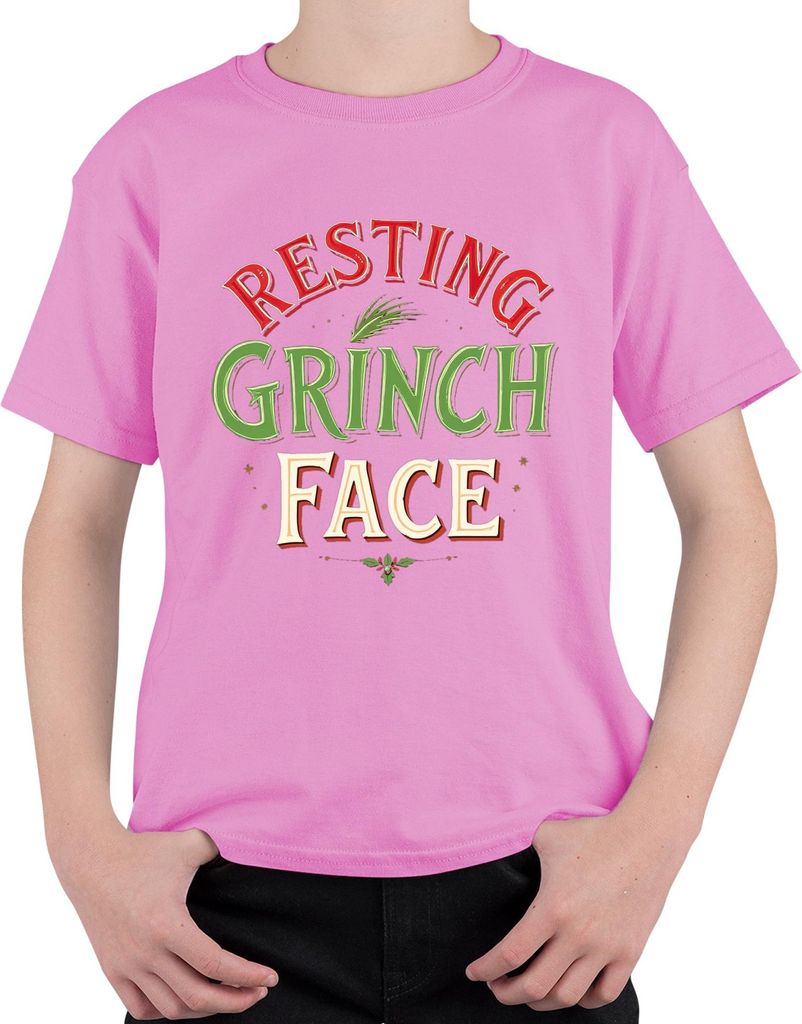 Resting Grinch Face Weihnachten lustig Geschenk Retro Grinchmas Uni Kinder T-Shirt, Pink, 140