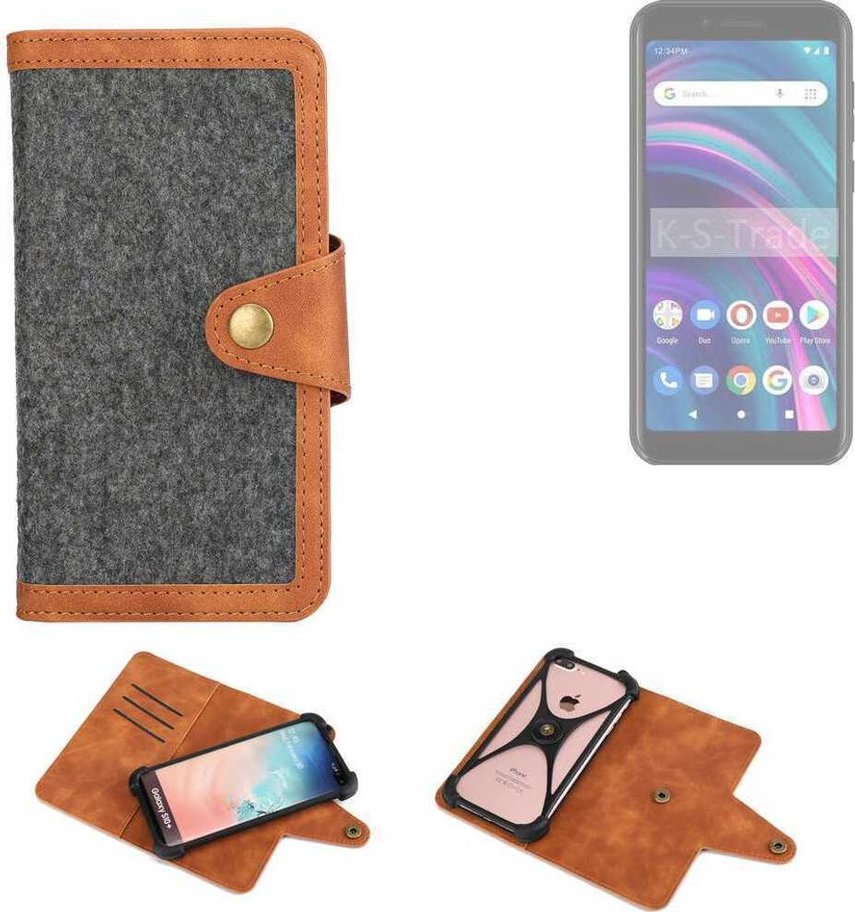 K-S-Trade Schutzhülle Handyhülle kompatibel mit BLU Studio X5 Max Filz Hülle Kunst-Leder dunkelgrau braun (1x)