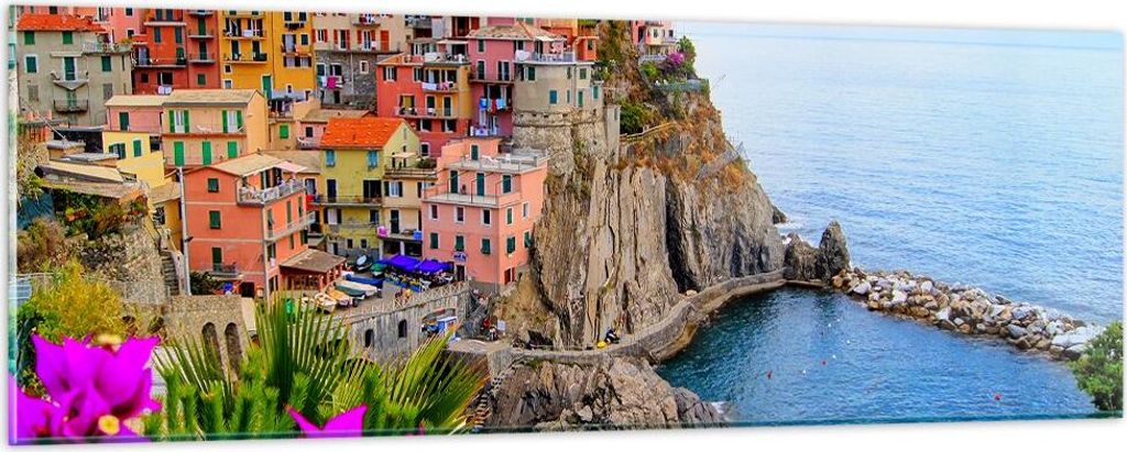 Bilder auf glas - Italien küste felsen landschaft - 90x30cm - Glasbilder - Wandbilder - Kunstdruck - zum Aufhängen bereit - Wanddekoration aus Gl...