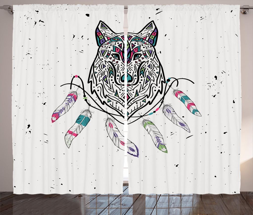 ABAKUHAUS Stammes Rustikaler Vorhang, Inspirational Wildfrei, Wohnzimmer Universalband Gardinen mit Schlaufen und Haken, 280 x 225 cm, Teal