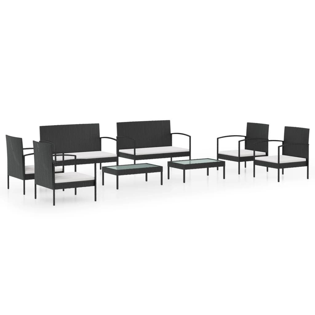 vidaXL 8-tlg. Garten-Lounge-Set mit Auflagen Poly Rattan Schwarz