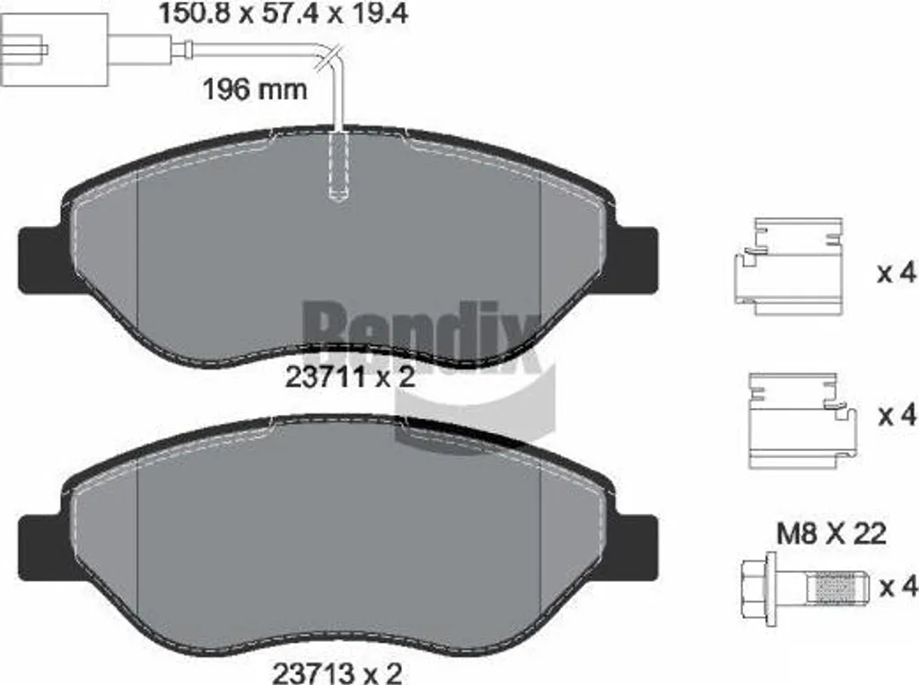 Plaquettes de Frein pour Fiat Bravo et Stilo - Sécurité BENDIX BPD1164