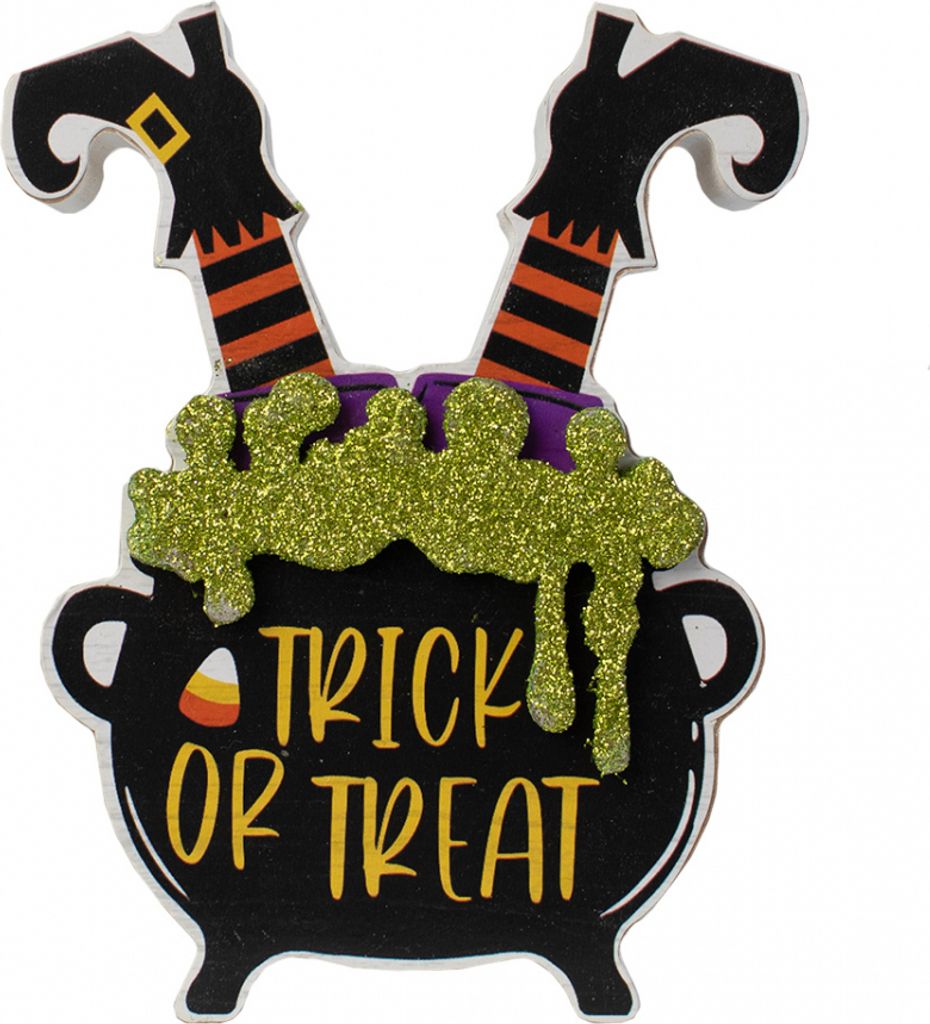Trick or Treat Hexenkessel Holz Block Aufsteller 12cm