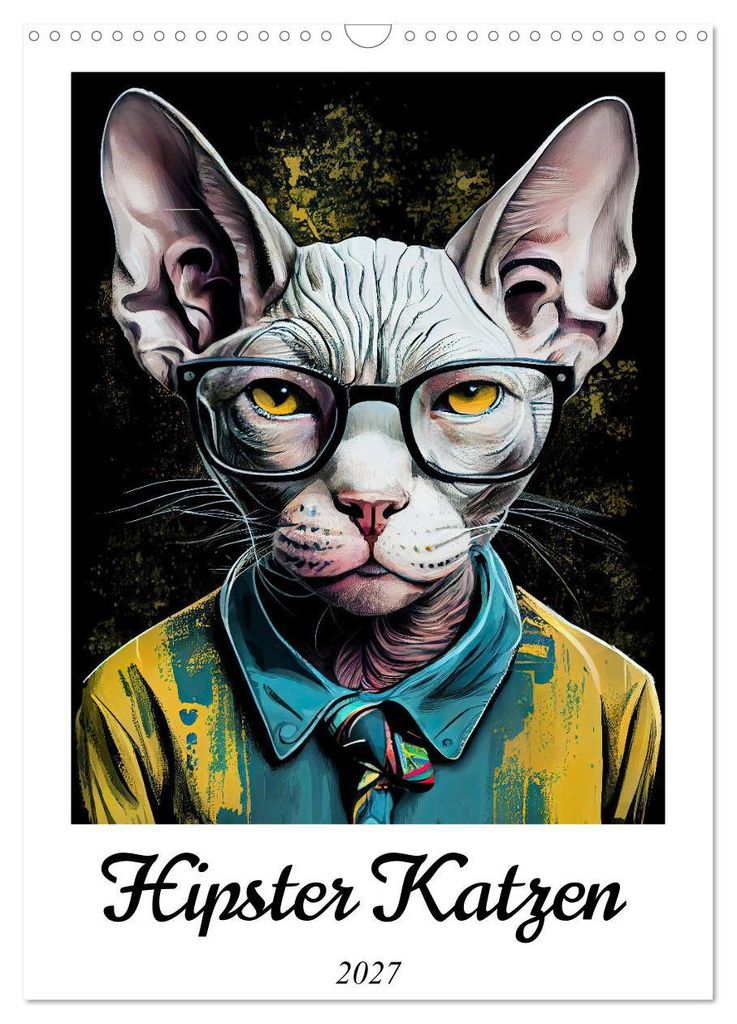 Hipster Katzen (Wandkalender 2027 DIN A3 hoch), CALVENDO Monatskalender