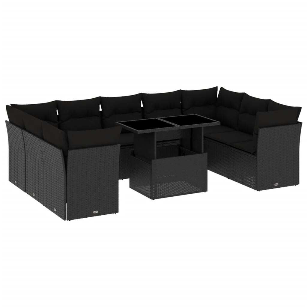 "im Sonderangebot" 10-tlg. Garten-Lounge-Set - elegantes Design - Sitzgruppe/Gartengarnitur - mit Kissen Schwarz Poly Rattan - Terassenmöbel DEMö...