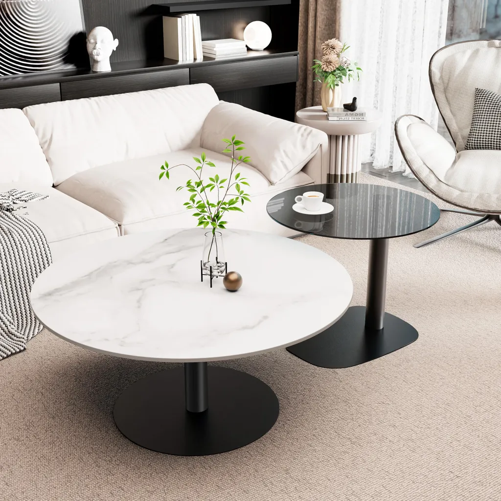 Table de Salon Gain de Place Lot de 2 Tables Gigognes Marbre et Verre