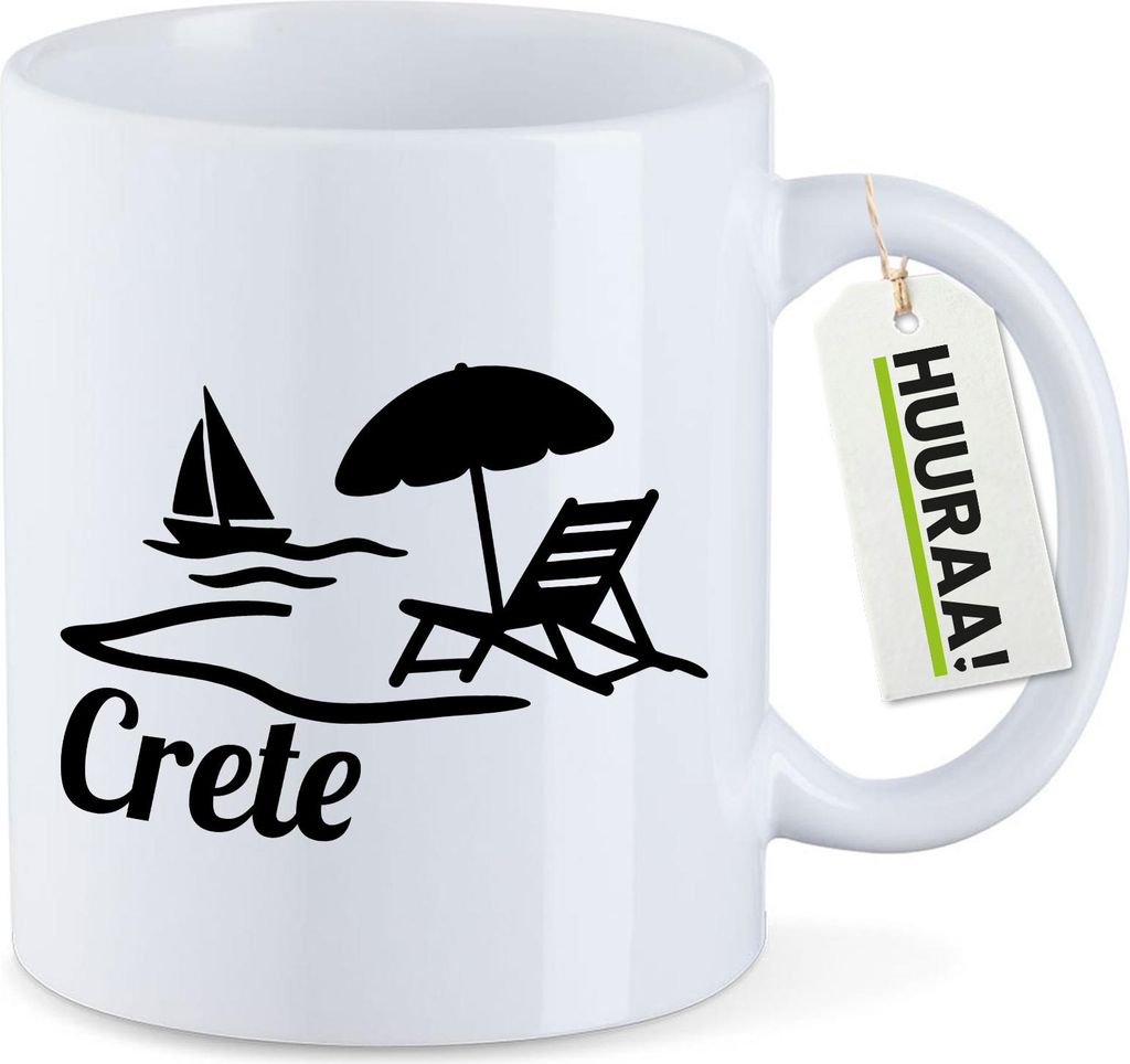 Huuraa Kaffeetasse Crete Griechenland 330ml Weiß Keramik Kaffeebecher Geschenkidee
