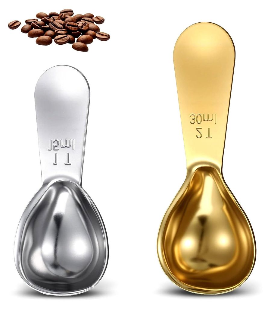 Kaffeelöffel Portionierer Edelstahl (15ml, 30ml) Messlöffel Set, Teemaßlöffel, Kurzer Dicker Griff für Kaffee und Teepulver (Silber, Gold)