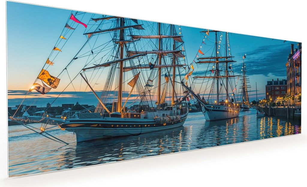 Küchenrückwand Spritzschutz Glas mit Motiv Schiffe im Hafen 40 x 40 cm