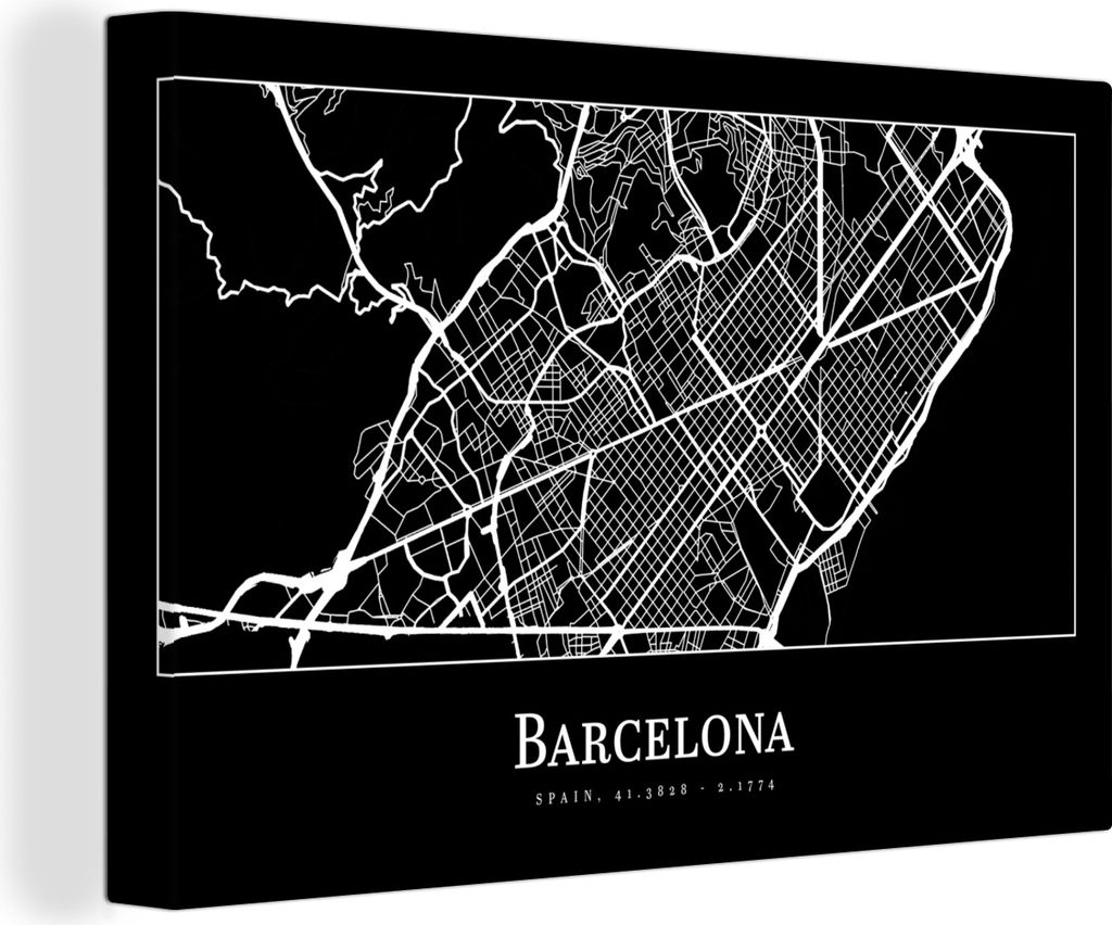 OneMillionCanvasses - Leinwandbilder - 150x100 cm, Stadtplan - Barcelona - Karte, Wandbilder Kunstdruck Wanddekoration - Foto auf Leinwand - Gem...