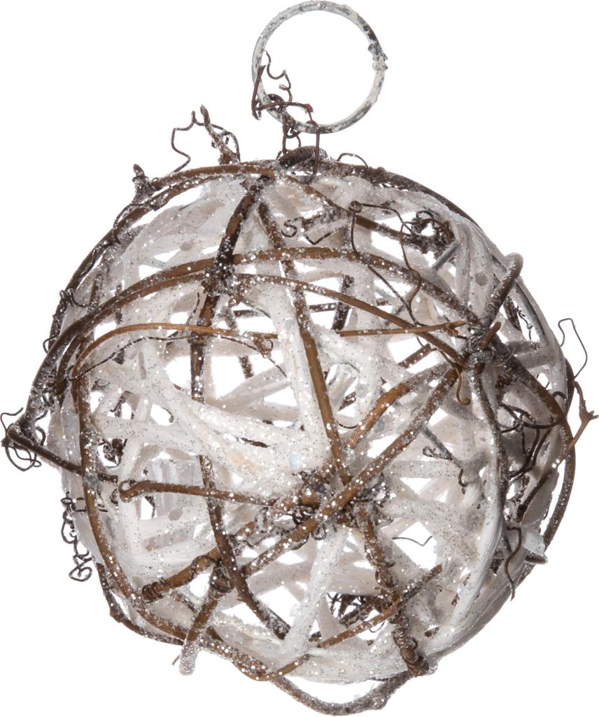 Rattankugel Christbaum-Schmuck Weihnachten weiß-braun 7,5 cm - Einheitsgröße