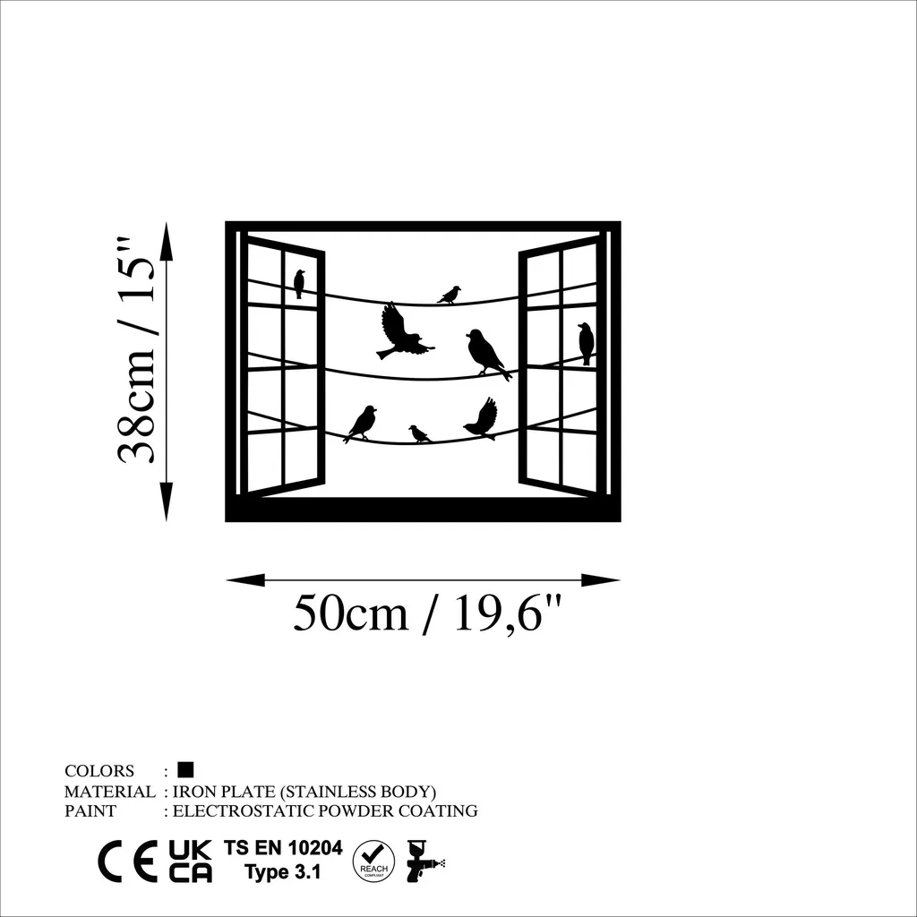Décoration Murale 100 % Métal Noir Wallity - Design Oiseaux 50 x 38 cm - 6