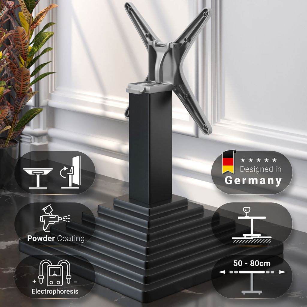 PYRAMIDE | Bistro Lounge Tischgestell | Schwarz | Fuß: 45 x 45 cm | Säule: 8 x 40 cm | Klappbar | Tischgestell klappbar, Gastro Tischgestell