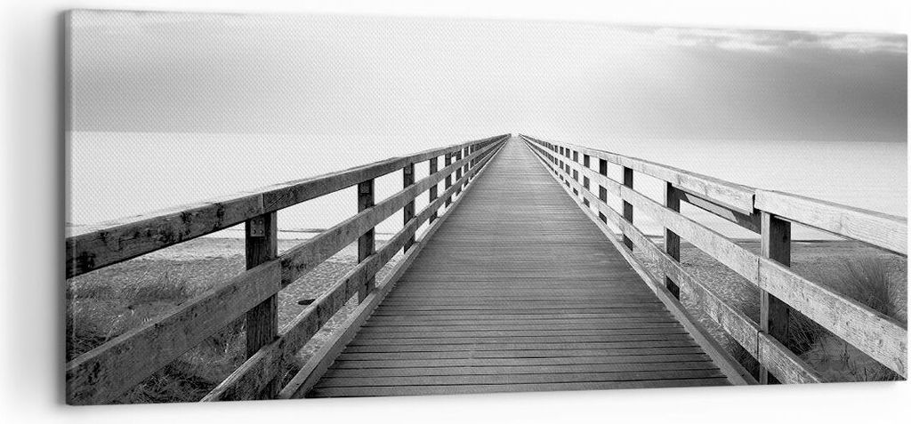 Bild auf Leinwand - Leinwandbild - Einteilig - Pier Perspektive Schwarzweiß - 120x50cm - Wand Bild - Wanddeko - Wandbilder - Leinwanddruck - Bilde...