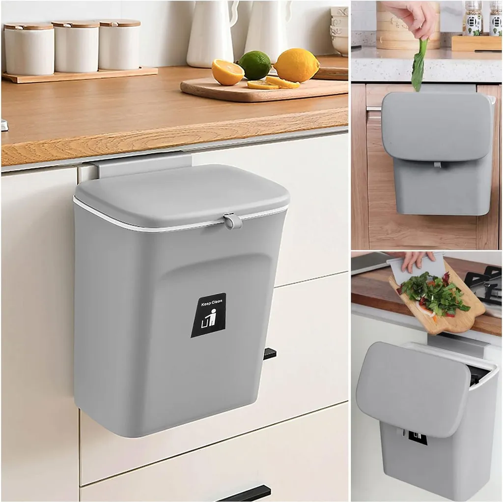 Stop aux Odeurs : Poubelle de Cuisine 9L Suspendue Allecto Plus Gris