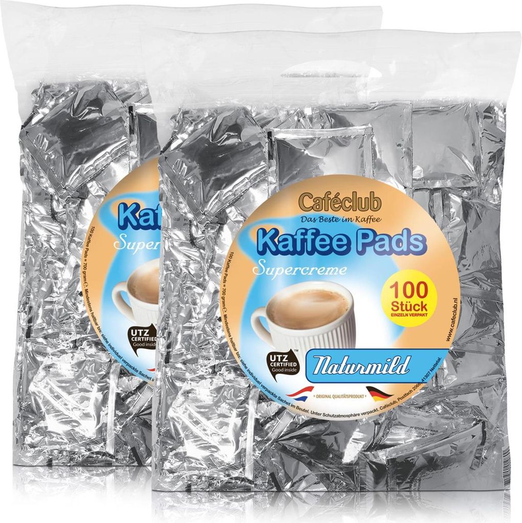 2x Cafeclub Naturmild Kaffeepads Megabeutel je 100 stk. Produktbild 