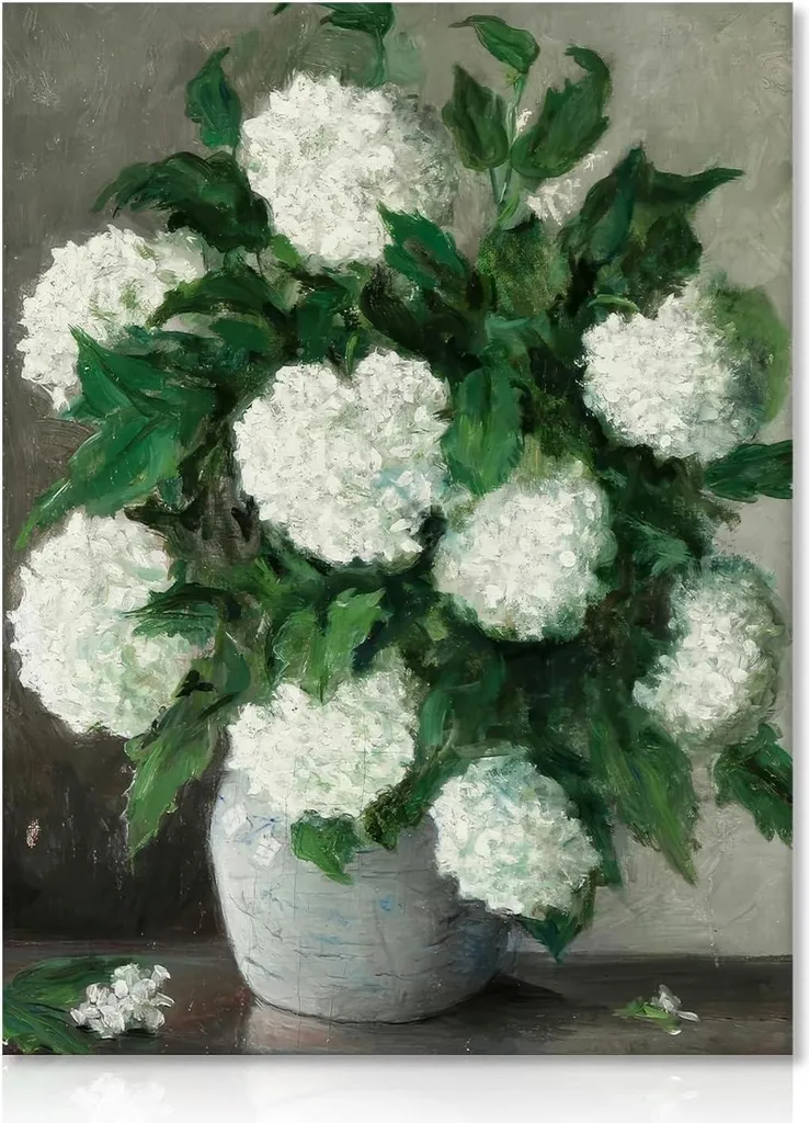 Peinture Florale Botanique sur Toile - Déco Murale Hortensias 30x40 cm