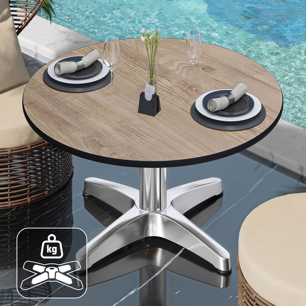 CPBL | Compact Loungetisch | Ø:H 60 x 42 cm | Eiche / Aluminium | Zusatzgewicht | Bistro Loungetisch Gastro Tisch