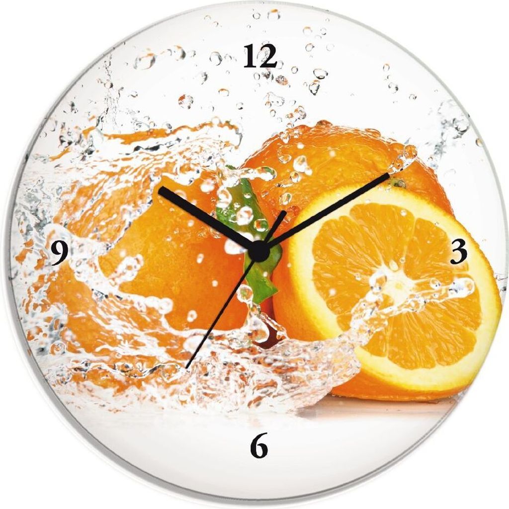 ARTland Glas Wanduhr Quarzuhr - schwarzer Zeiger Orange mit Spritzwasser Größe: 30x30 cm