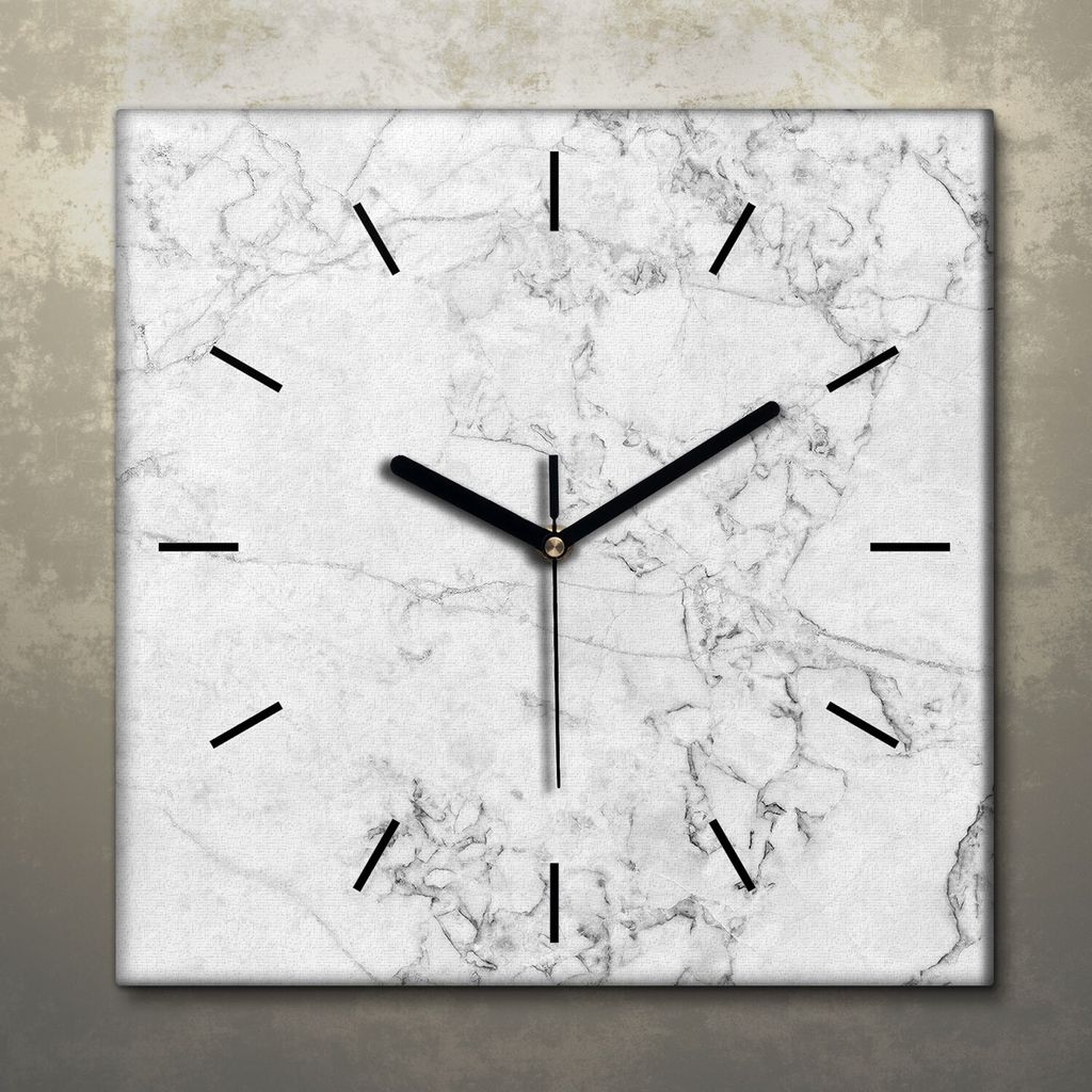 Wohnzimmer Leinwand Uhr Geräuschlos Küche 30x30 Weißer, Marmor, Struktur, Textur, schwarze Zeiger