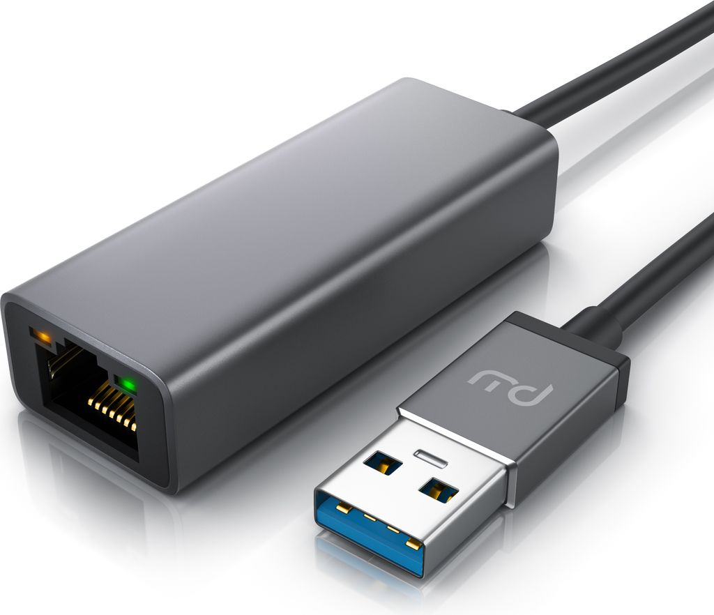 Primewire Netzwerkadapter Gigabit USB 3.2 Gen.1 LAN Adapter, USB TYP A Stecker auf RJ45 Buchse, Gigabit Ethernet Buchse, Kabel 13,5 cm, bis zu 1000...