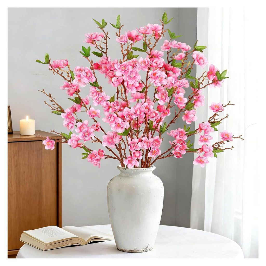 4 Stück Künstliche Kirschblüten Dunkelrosa 92 cm Kunstblumen für Frühlingsdekoration