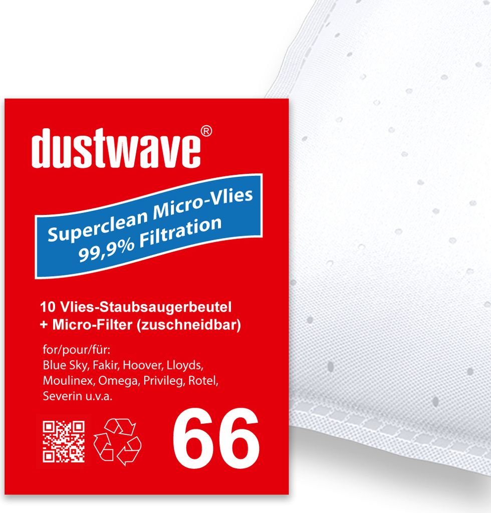 Sparpack - 10 Staubsaugerbeutel passend für Blue Wind - TI 1250 Traineau Bodenstaubsauger von dustwave Markenstaubbeutel – Germany + inkl. Mi...