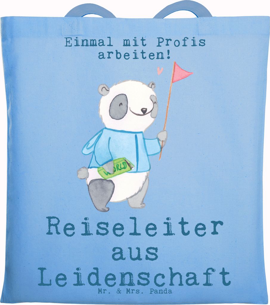 Mr. & Mrs. Panda Schultasche Reiseleiter Leidenschaft - Sky Blue - Geschenk, Laptoptasche, Shopping Tasche, Stoffbeutel, Tote Bag
