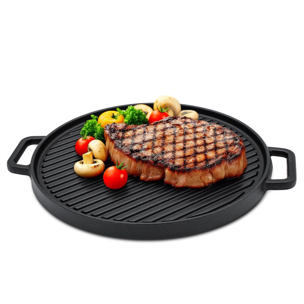 Gusseisen Grillplatte - 30 cm - Guss Pfanne mit Griffen - Produktbild 