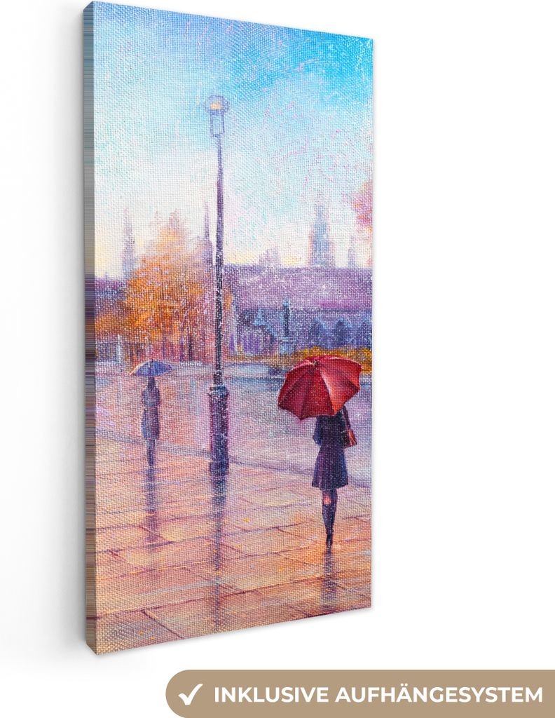 MuchoWow - Leinwandbilder - Malerei - Ölgemälde - London - Telefon, Wandbild, Wanddeko Bilder Wohnzimmer, 20x40 cm