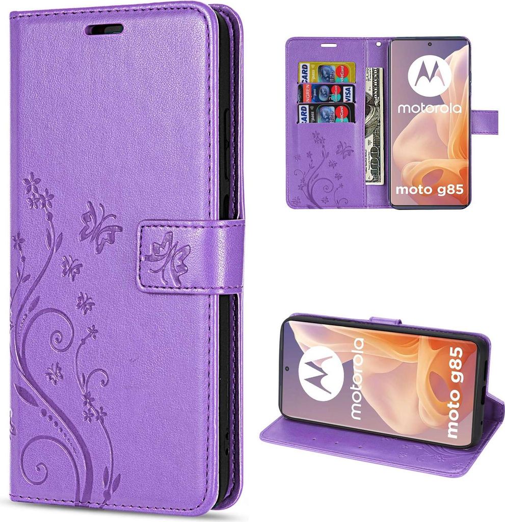 Hülle für Motorola Moto G85 Handyhülle mit [Standfunktion][Kartenfächern] in Lila