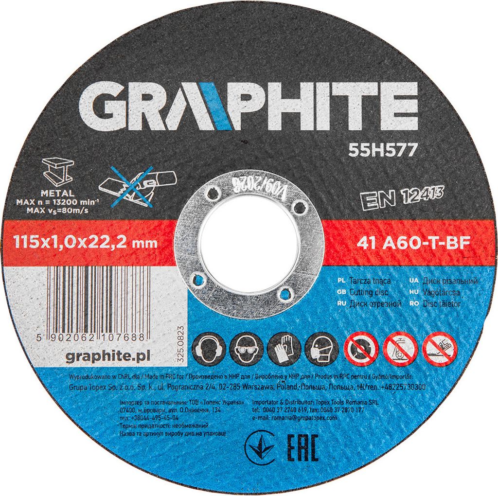 GRAPHITE 10 Stücke Set Trennscheibe 115 mm Metall Trennscheiben Metall Dünn 115 X 1.0 X 22.2 mm