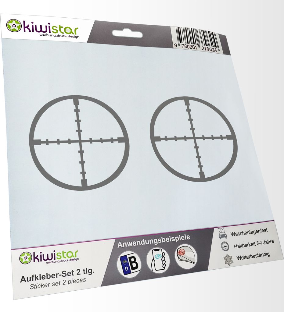 Kiwistar - 2x Kennzeichenaufkleber - grau - 21 mm Fadenkreuz - Scharfschütze Aufkleber für Auto, Laptop, Fahrrad, LKW, Motorrad Mehrfarbig JDM De...