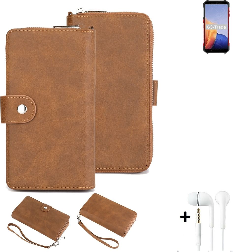 K-S-Trade Handy Schutz Hülle kompatibel mit Ulefone Armor X9 + Kopfhörer Portemonnee Tasche Wallet-Case Bookstyle-Etui braun (1x)