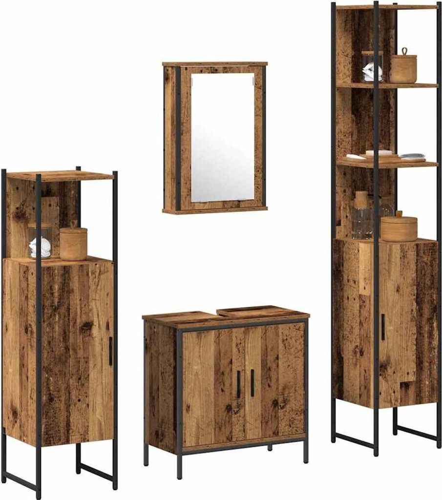 vidaXL Badezimmermöbel-Set mit Regal mit Tür 4 pcs Braun Holzwerkstoff