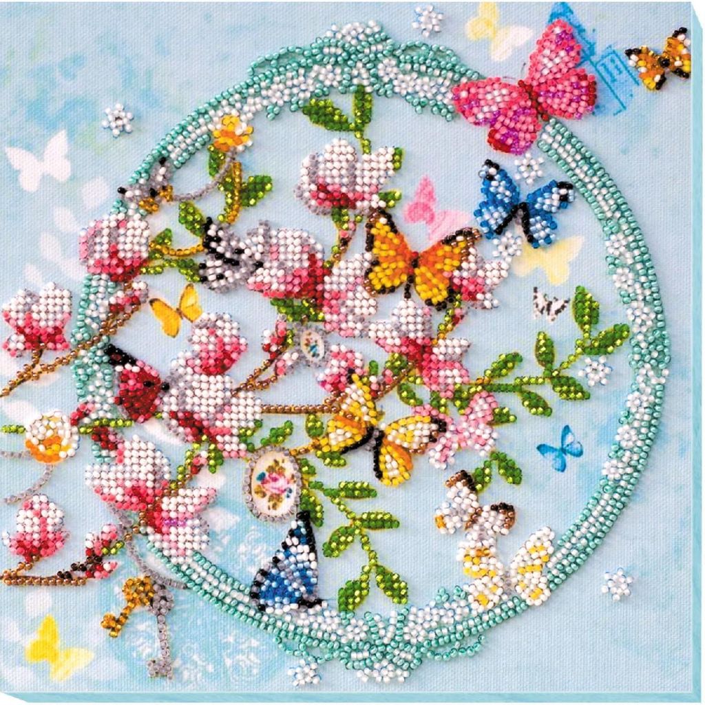 Abris Art Perlenstich Set "Schlüssel zum Frühling", bedruckt, 20x20cm
