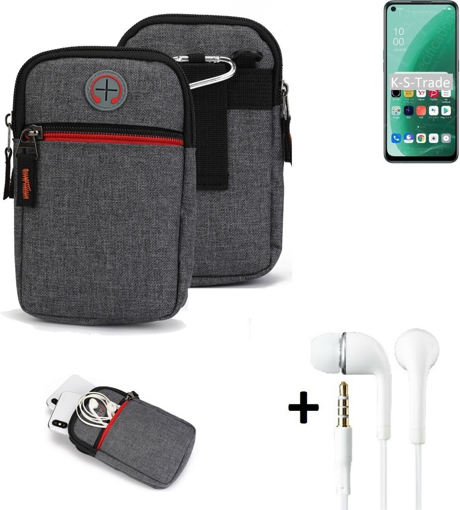 K-S-Trade Gürteltaasche + Kopfhörer kompatibel mit Oppo A55s 5G Handy Tasche Holster Schutz Hülle Handy Hülle grau Zusatzfächer 1x