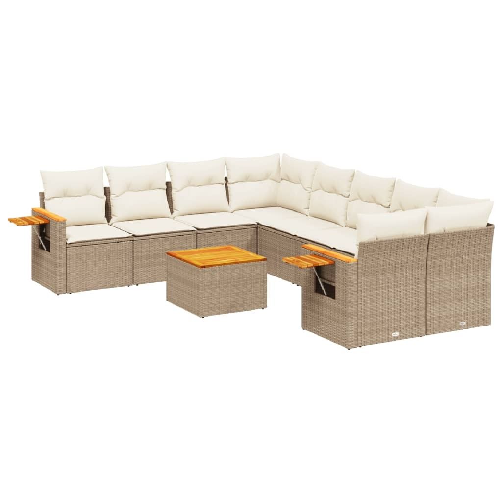 9-tlg. Garten-Sofagarnitur mit Kissen Beige Poly Rattan Produktbild 