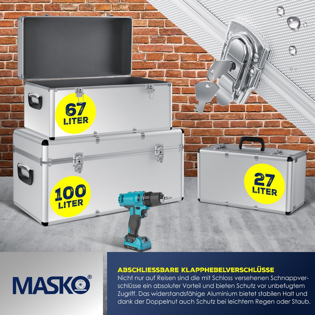 Masko® 3er SET Alu Boxen Alubox Alukiste Transportbox Produktbild 6