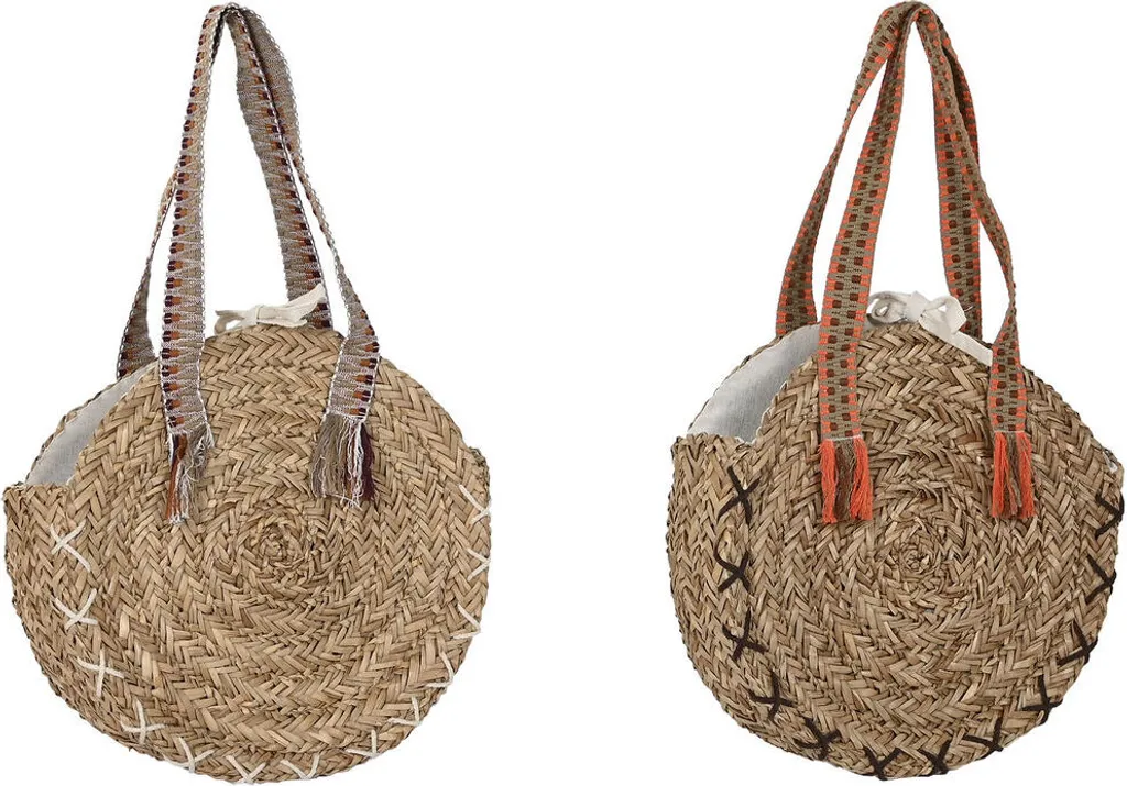 Grand sac bandoulière léger et résistant en jonc de mer brun/orange 2pcs