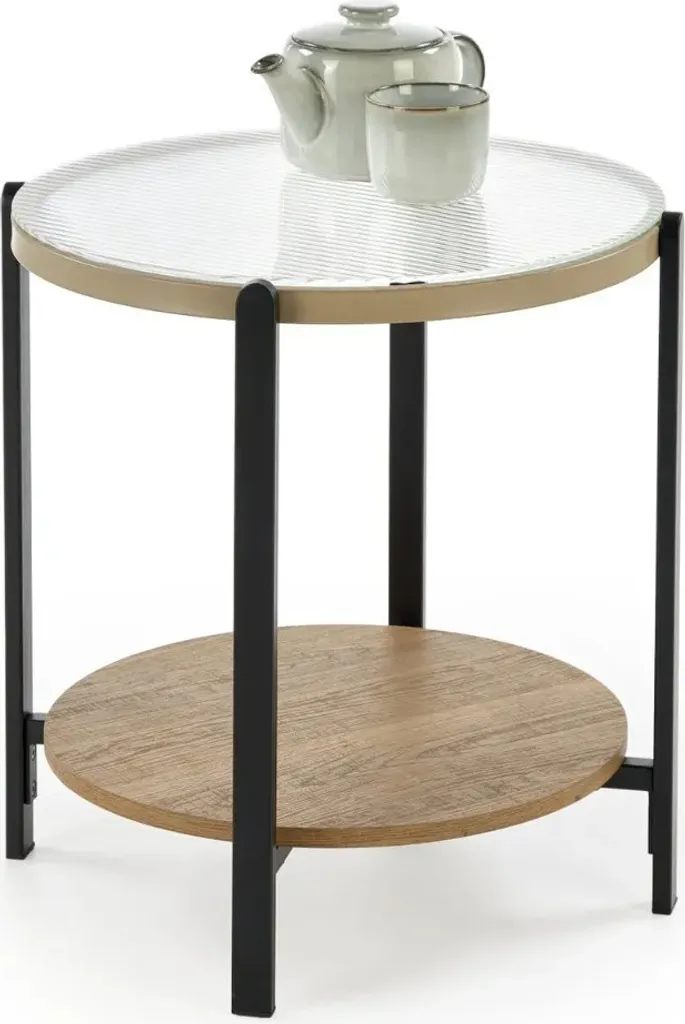 Table basse en bois naturel chêne et piètement noir stable KAMALA S