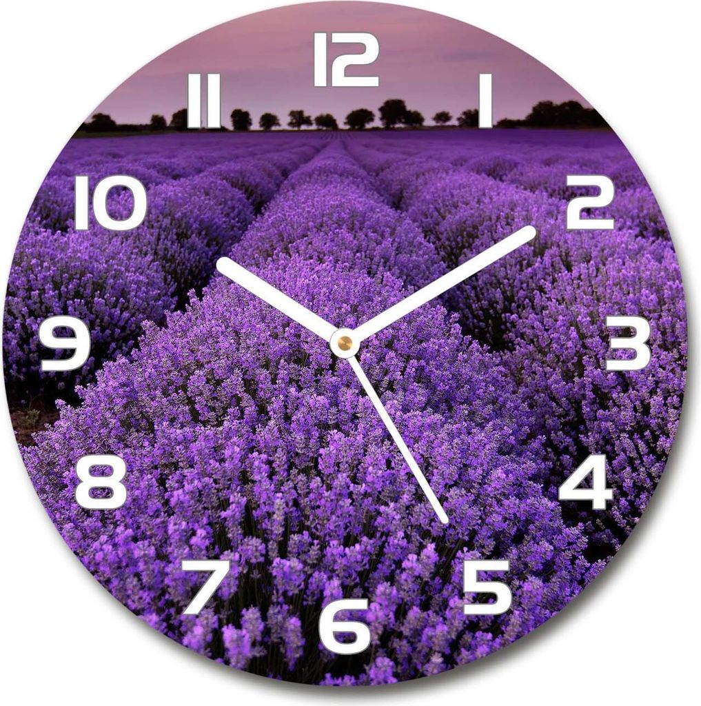 Wanduhr aus Glas 30fi Glasbild Glasuhr Gehärtetes Glas - weisse-zeiger - Lavender field
