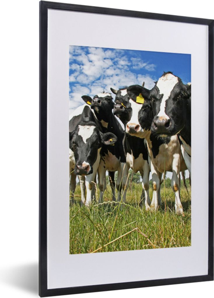 MuchoWow Gerahmtes Poster Kühe - Gras - Wiese - Tiere 40x60 cm - Poster mit Schwarzem Bilderrahmen Wandposter Rahmen Foto Bilder - Poster in Rahmen