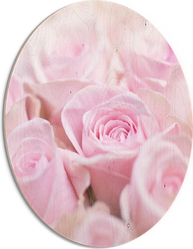 DEQORI Holzbild Ø 50 cm 'Zarte Rosenblüten' Bild auf Holz Wandbild Kunstdruck nachhaltig