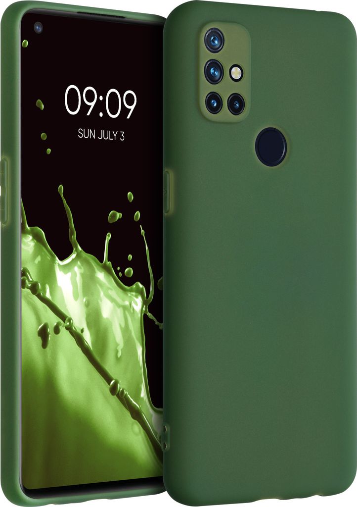 kwmobile Hülle kompatibel mit OnePlus Nord N10 5G Hülle - weiches TPU Silikon Case - Cover geeignet für kabelloses Laden - Dunkelgrün