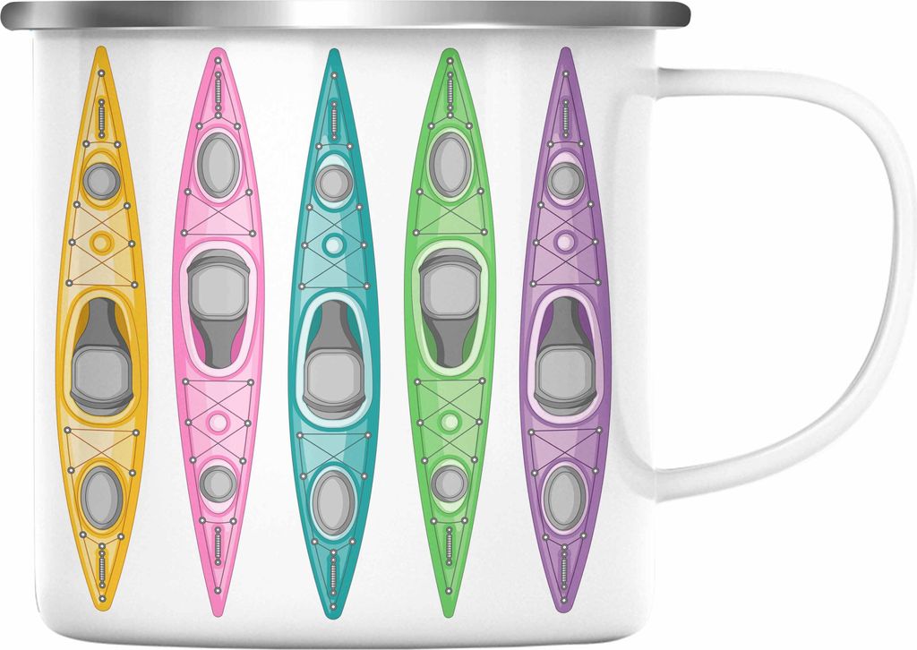 Trendation - Kajak Geschenk Emaille Tasse Mit Spruch Kajakfahrer Geschenkidee Emaille Emaille Tasse Kanu Padelboot Geschenke Kajakfahrer (Silber)