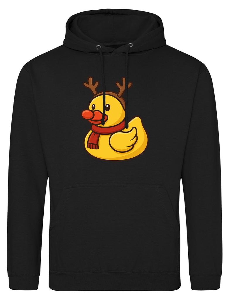 Huuraa Uni Hoodie Quietscheente Rudolf Gummiente Rentier M Deep Black Vegan Sweatshirt Geschenkidee