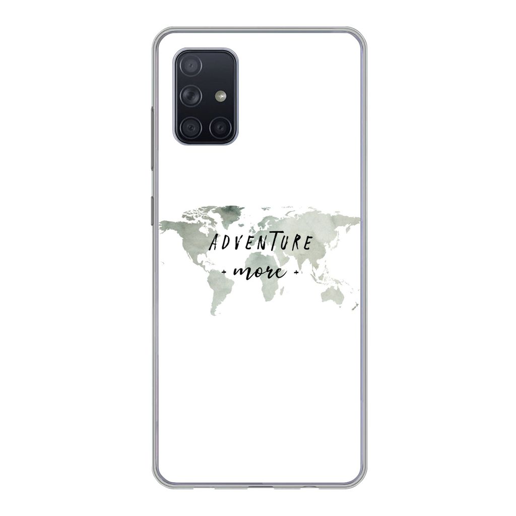 MuchoWow Handyhülle Schutzhülle Hülle für Samsung Galaxy A51 5G Weltkarte - Grau - Zitate Silikon Softcase Handy Hülle - Abbildung